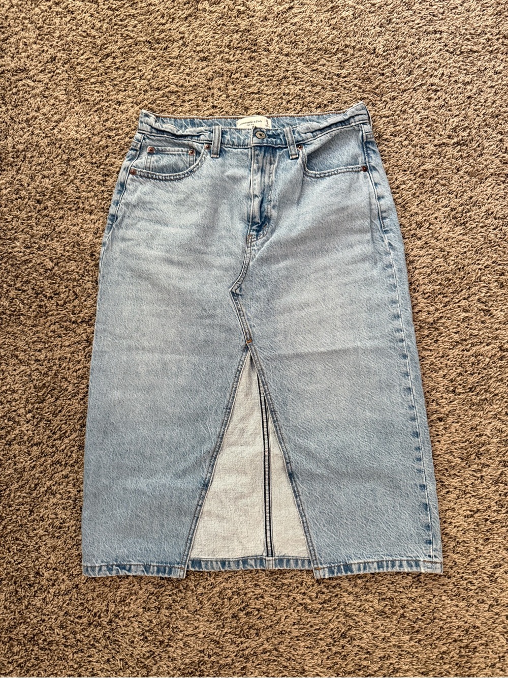 Abercrombie & Fitch Light Blue Straight-Leg Denim Skirt with Front Slit